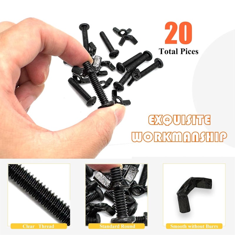 Matrelt 20 Pack Black 1/4"-20 x1-1/4 Screw Bolts and Wing Nut Kit 10pcs Machine Screws with Round Head Phillips 10pcs Butterfly Hand Twist Tighten Nut Zinc Plated Hardware Fitting Fastenings Assortment Kit - Image 4